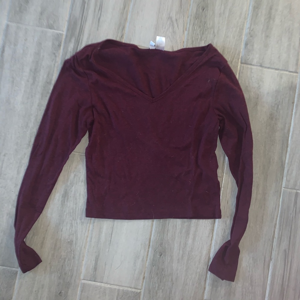 H&M Maroon Long Sleeve Cropped Tee